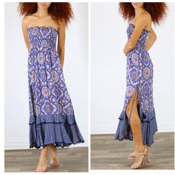 Pink Paisley Floral Smocked Boho Maxi Dress - Picture 3 of 5